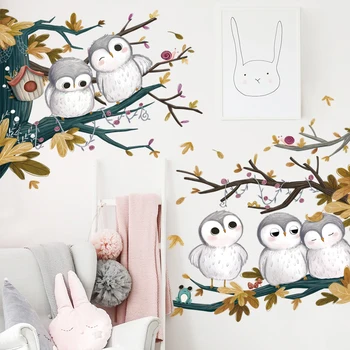 Drăguț Bufnita Familie Autocolante de Perete Bufnițe pe Copac Acasă Decor Camera pentru Copii Dormitor Animal Owlet de Artă Murală Diy din Pvc Pasăre Decalcomanii de Perete