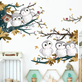 Drăguț Bufnita Familie Autocolante de Perete Bufnițe pe Copac Acasă Decor Camera pentru Copii Dormitor Animal Owlet de Artă Murală Diy din Pvc Pasăre Decalcomanii de Perete