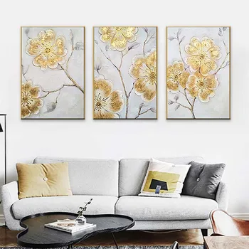 Frumoasa aur, flori de nunta de decorare 3 piese Handmade, pictura in ulei pe panza arta de perete imagine poster 659666666666662222222