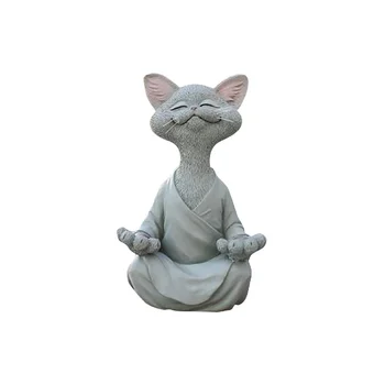 Capricioasă Negru Buddha Pisica Figurina Meditație Yoga Colectie Pisica Fericit Decor Art Sculpturi În Aer Liber, Grădină, Statui, Figurine