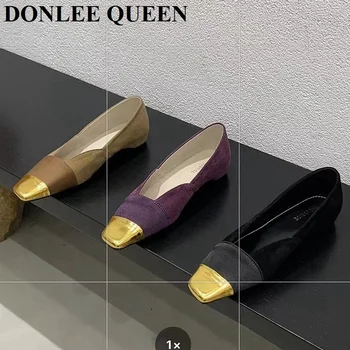 2023 Nou Brand De Moda Square Toe Flats Pantofi Femei Sex Feminin Balerina Aur Deget De Primăvară Plat Balet Casual Haimana Elegant Mocasini