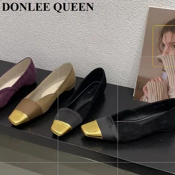 2023 Nou Brand De Moda Square Toe Flats Pantofi Femei Sex Feminin Balerina Aur Deget De Primăvară Plat Balet Casual Haimana Elegant Mocasini