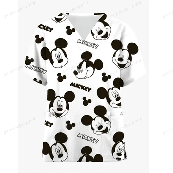 Disney Mickey Mouse-ul de Imprimare Asistentei Medicale Uniforme V-neck Maneca Scurta Buzunar Lucru Top Scrubs Accesorii Medicale Uniforme
