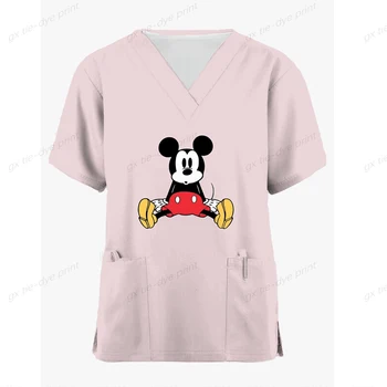 Disney Mickey Mouse-ul de Imprimare Asistentei Medicale Uniforme V-neck Maneca Scurta Buzunar Lucru Top Scrubs Accesorii Medicale Uniforme