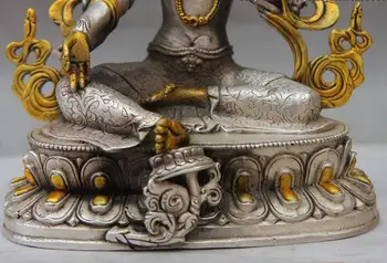 China Cupru Alb Argintiu Loc de Lotus Guanyin Kwan-yin Bodhisattva Buddha Statuie