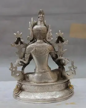 China Cupru Alb Argintiu Loc de Lotus Guanyin Kwan-yin Bodhisattva Buddha Statuie
