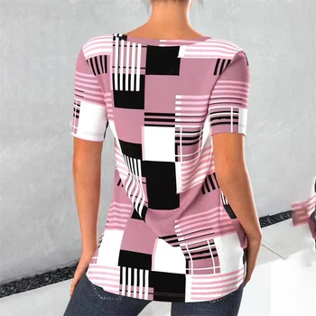 Y2k Topuri de Vara Tricouri Wmen V-neck T-shirt Strada Dungi de Imprimare 3D Oversize T-shirt Harajuku Y2k Vrac Top 5xl Femei Rochie