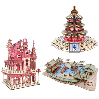 3D Puzzle din Lemn Joc de renume Mondial Clădiri Pagoda Construirea de modele de Jucarii pentru Copii Copii Ziua de nastere Cadou de Crăciun