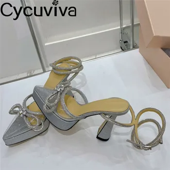 Vara Sexy din PVC Cristal Pantofi Ascuțite Stras Arc Nod Femei Pompe de Designer de Înaltă Tocuri Petrecere de Nunta Pantofi Platforma Femeie