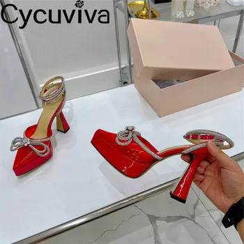 Vara Sexy din PVC Cristal Pantofi Ascuțite Stras Arc Nod Femei Pompe de Designer de Înaltă Tocuri Petrecere de Nunta Pantofi Platforma Femeie