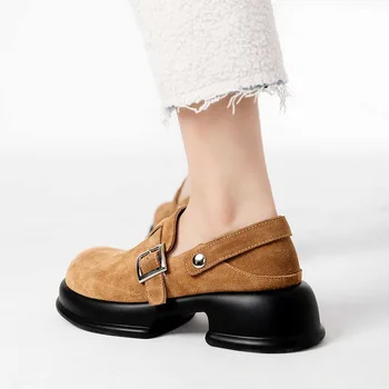 5.5 Cm Naturale Din Piele Super Gros Talpa Platforma Wedge Pentru Femei Catarama Toamna Primavara Ascuns Tocuri De Moda Doamnelor Pantofi