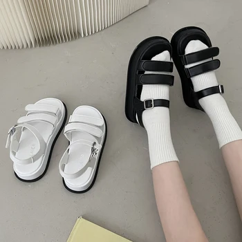 Dublu cataramă sandale femei pană de Moda de Vara pentru Femei Pantofi sandale Platforma, Sandale de Plajă cizme Negre Sandale Albe VC5513