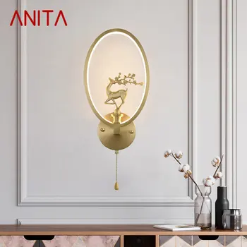 ANITA Stil Chinezesc Lampă de Perete LED Aur Vintage din Alama Creative Cerb Tranșee Lumina Pentru Casa Living Dormitor Studiu Decor